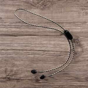 VTG Obsidian Bolo Tie Western Southwestern White Black Braid Cord Leather Unisex